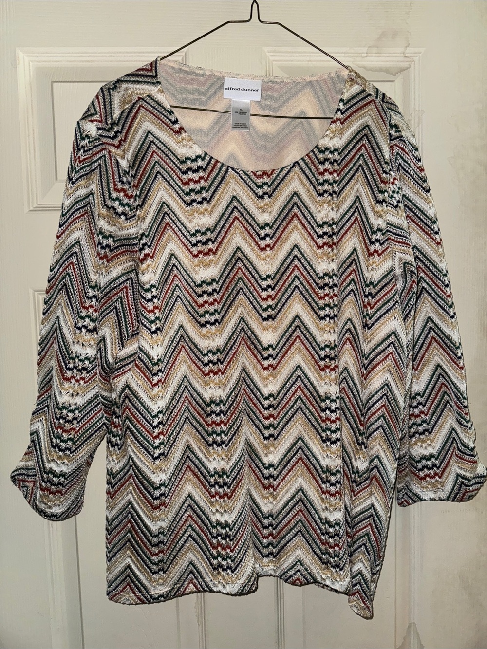 Alfred Dunner Cream Multi Chevron Scoop Neck Blouse